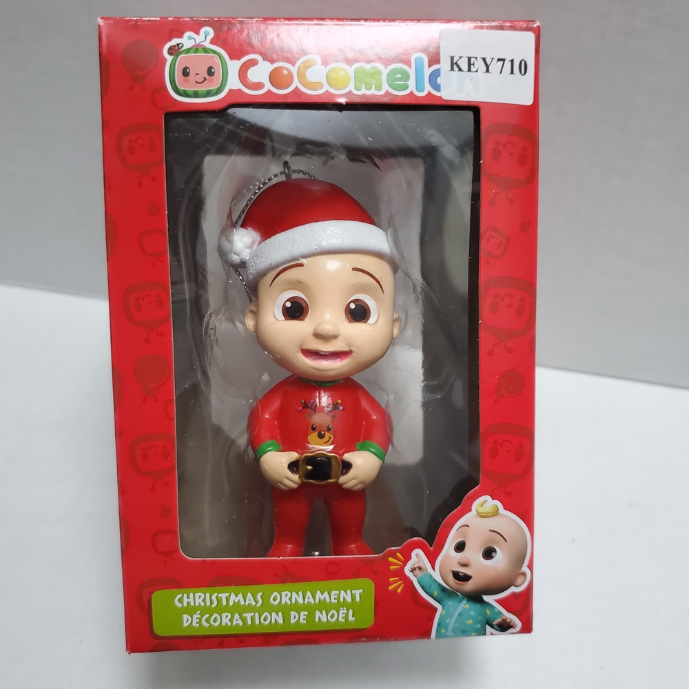 Cocomelon Christmas Tree Ornament Featuring JJ Wearing a Santa Hat and Red Pjs